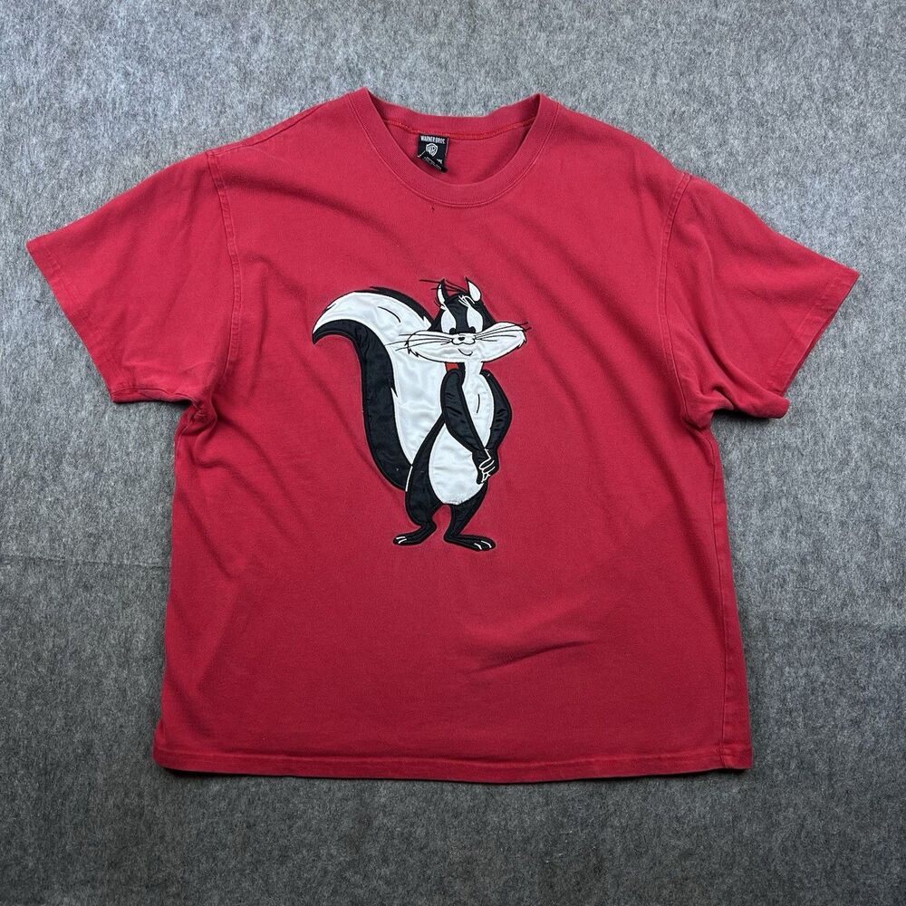 Vtg Warner Bros Women's Pepe Le Pew Penelope T-Shirt Red Embroidered 90s Sz XL